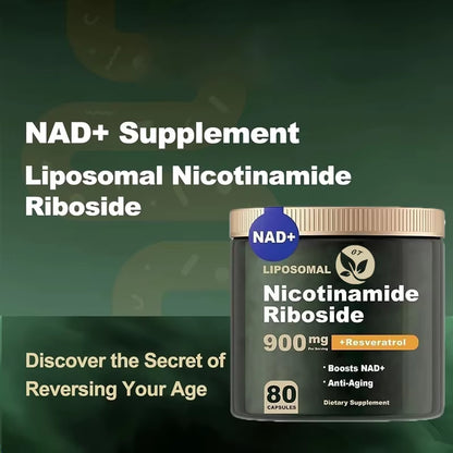 Pure Nad Supplement Containing 900 Milligrams of Nicotinamide Nucleoside and 80 Capsules of Resveratrol for Anti-Aging Support