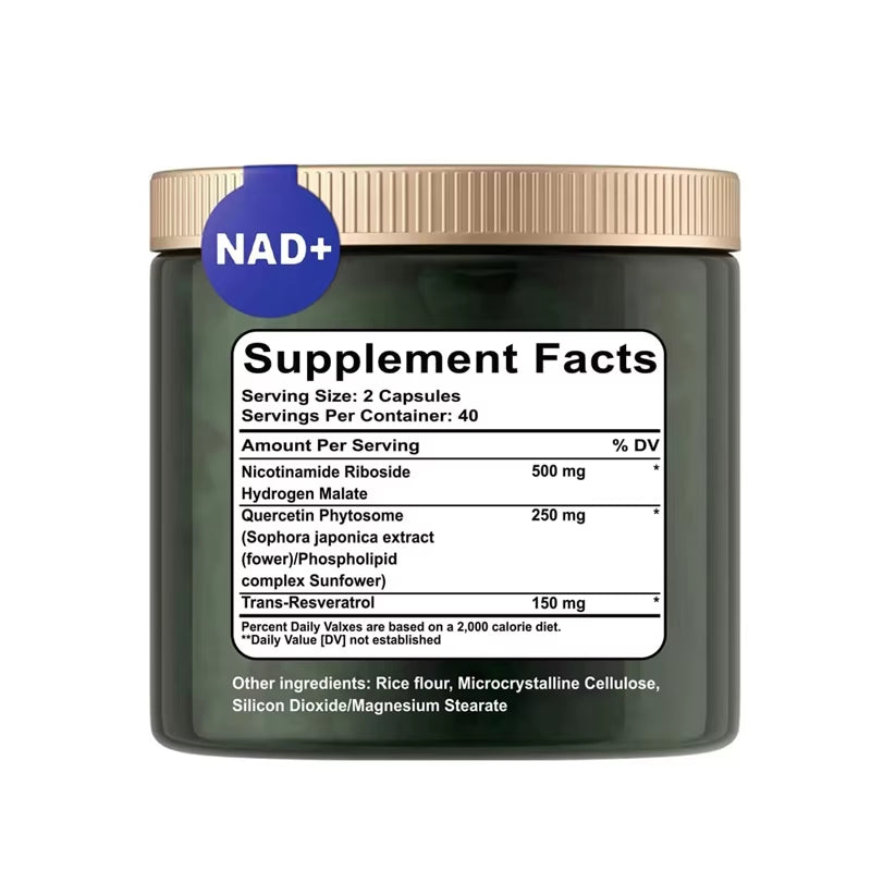 Pure Nad Supplement Containing 900 Milligrams of Nicotinamide Nucleoside and 80 Capsules of Resveratrol for Anti-Aging Support